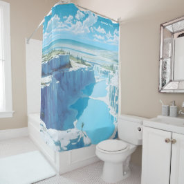 Pamukkale Turkije Kunst Vintage Illustratie Reizen Douchegordijn