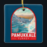 Pamukkale Turkije Reizen Kunst Vintage Keramisch Ornament<br><div class="desc">Pamukkale retro vector reisontwerp. Het grenst aan Hierapolis,  een oude Romeinse kuuroord die rond 190 v.Chr. werd gesticht.</div>