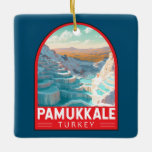 Pamukkale Turkije Reizen Kunst Vintage Keramisch Ornament<br><div class="desc">Pamukkale retro vector reisontwerp. Het grenst aan Hierapolis,  een oude Romeinse kuuroord die rond 190 v.Chr. werd gesticht.</div>