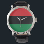 Pan African UNIA vlag Horloge<br><div class="desc">De pan-Afrikaanse vlag - ook wel bekend als de vlag van de UNIA,  de Afro-Amerikaanse vlag,  de vlag van de Zwarte Bevrijding en diverse andere namen - is een driekleurige vlag bestaande uit drie gelijke horizontale banden van (van boven naar beneden) rood,  zwart en groen.</div>