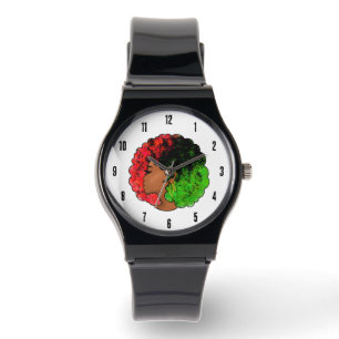 Pan-Afrikaans zwart meisje vrouw rood groen trots  Horloge