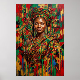 Pan-Afrikaanse Kente Koningin Geometrische Impasto Poster