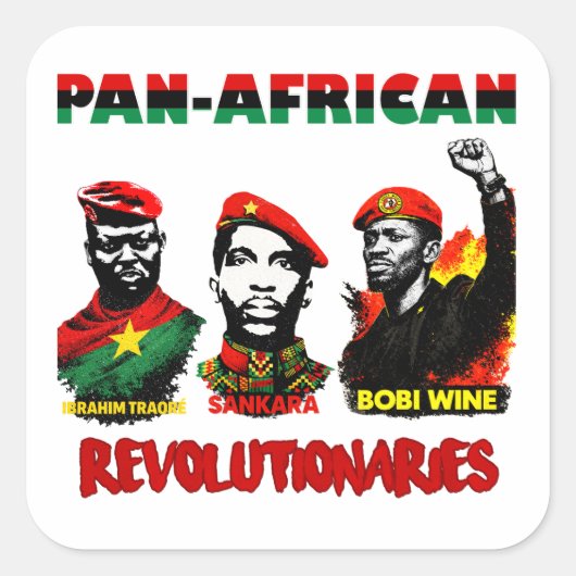 Pan-Afrikaanse sticker – Sankara, Traore, Bobi Win (Voorkant)