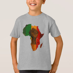Pan-Afrikaanse Verhoogde Vist & Afrika Outline Des T-shirt