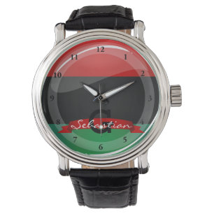 Pan-Afrikaanse vlag met glanzende ronde Horloge