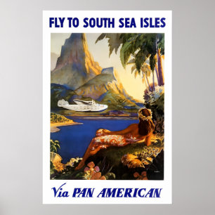 Pan Am jaren 40 Vlieg de Zuidzeeën Reisposter Poster