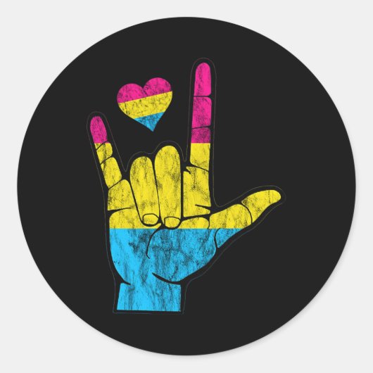 Pan ASL Pride Pansexual Hearing Loss Deaf Awarenes Ronde Sticker (Voorkant)