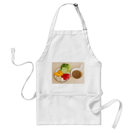 pan bagna cauda op schort (Voorkant)
