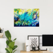 PAN FLUIT SPEELT EN HERTEN IN GROEN BOS POSTER (Thuiskantoor)