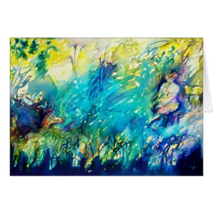 PAN SPEELT VLOOT EN DEER IN GROENE WOODLAND