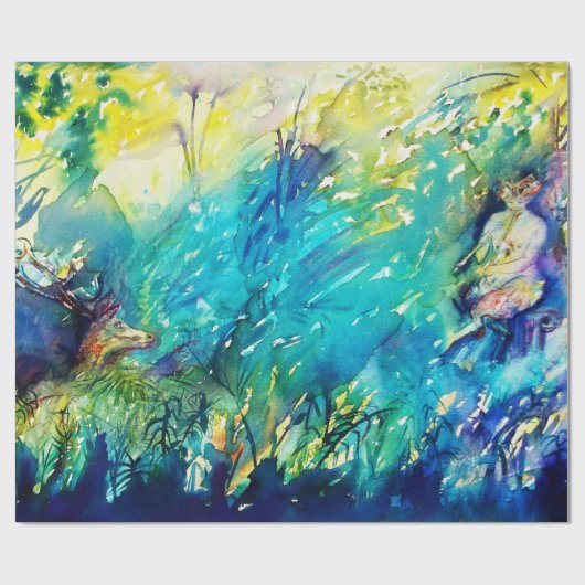 PAN SPEELT VLOOT EN DEER IN GROENE WOODLAND CADEAUPAPIER (Vlak)