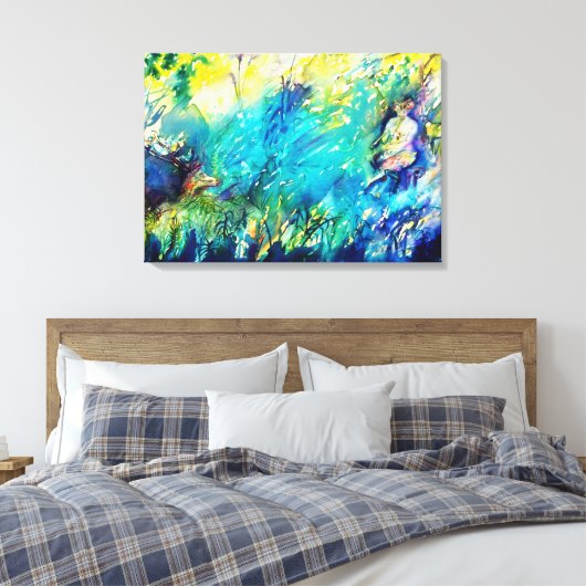 PAN SPEELT VLOOT EN DEER IN GROENE WOODLAND CANVAS AFDRUK (Insitu (Slaapkamer))