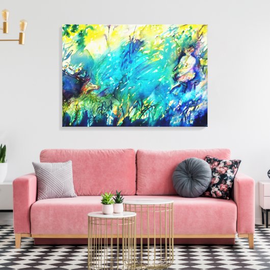 PAN SPEELT VLOOT EN DEER IN GROENE WOODLAND CANVAS AFDRUK (Insitu (Woonkamer))