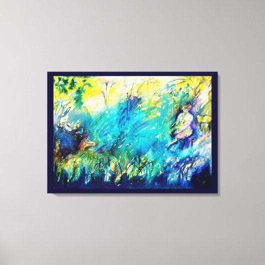 PAN SPEELT VLOOT EN DEER IN GROENE WOODLAND CANVAS AFDRUK (Voorkant)