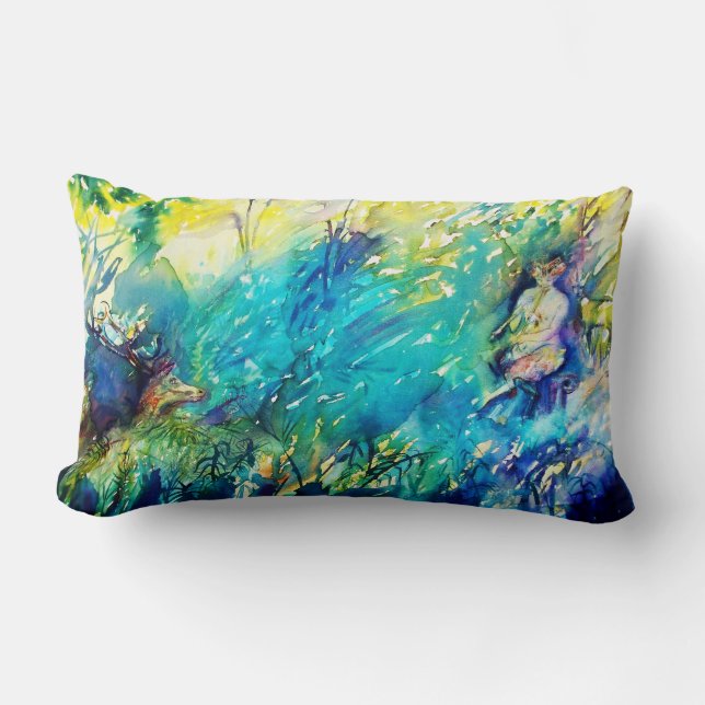 PAN SPEELT VLOOT EN DEER IN GROENE WOODLAND KUSSEN (Voorkant)