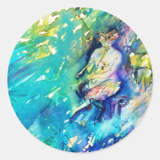 PAN SPEELT VLOOT EN DEER IN GROENE WOODLAND RONDE STICKER (Voorkant)