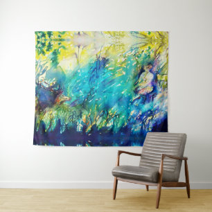 PAN SPEELT VLOOT EN DEER IN GROENE WOODLAND WANDKLEED