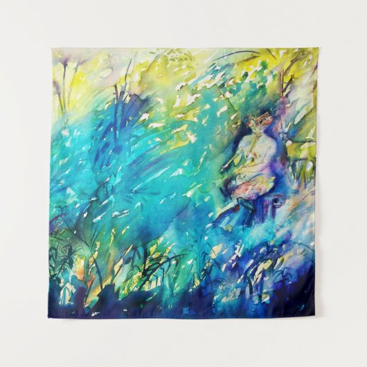 PAN SPEELT VLOOT EN DEER IN GROENE WOODLAND WANDKLEED (Voorkant (horizontaal))