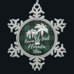 Panama Beach Florida Palm Green Plaid Tin Sneeuwvlok Ornament<br><div class="desc">Panama Beach Florida Palm Tree Groen geruite kerstversiering</div>