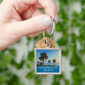 Panama City Beach FL Palm Tree Sunset Keyring Sleutelhanger (Hand)