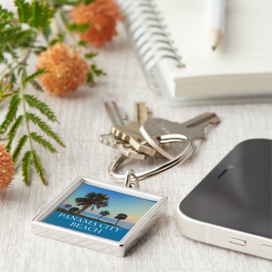 Panama City Beach FL Palm Tree Sunset Keyring Sleutelhanger (Zijkant)