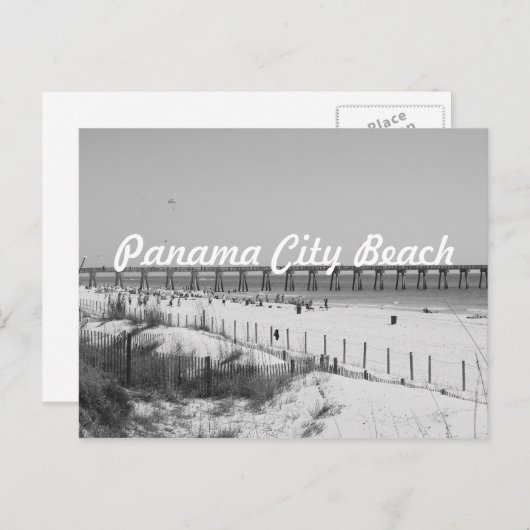 Panama City Beach, FL Pier & Beach Black & White Briefkaart (Voorkant / Achterkant)