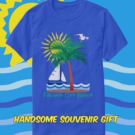 Panama City Beach Florida Palm Sailboat and Sun T-shirt