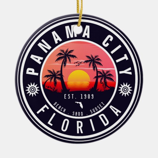 Panama City Beach Florida Retro Zonsondergang Palm Keramisch Ornament (Voorkant)
