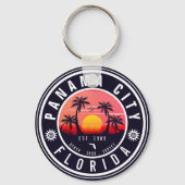 Panama City Beach Florida Retro Zonsondergang Palm Sleutelhanger (Achterkant)