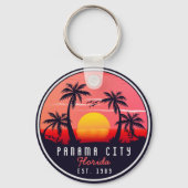 Panama City Beach Florida Retro Zonsondergang Palm Sleutelhanger (Achterkant)
