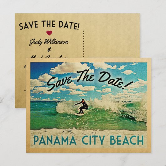 Panama City Beach Save the Date Surfing Aankondigingskaart (Voorkant / Achterkant)