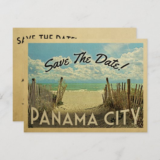 Panama City bewaart de datum  strand Aankondigingskaart (Voorkant / Achterkant)