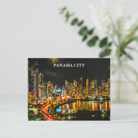 Panama City bij nacht Panorama Uitzicht schilderij Briefkaart (Staand voorkant)