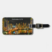 Panama City by Night Waterverf skyline schilderij Bagagelabel (Voorkant horizontaal)
