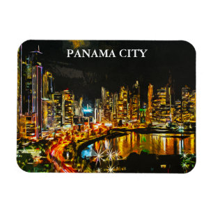 Panama City by Night Waterverf skyline schilderij Magneet