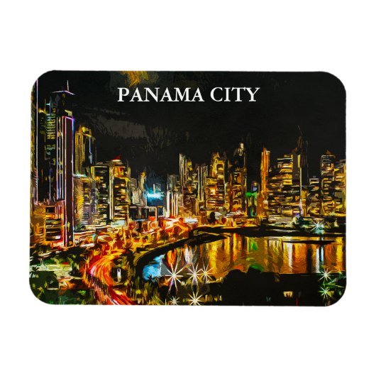 Panama City by Night Waterverf skyline schilderij Magneet (Horizontaal)