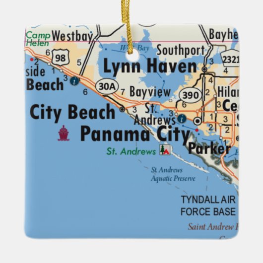 Panama City Florida Map Keramisch Ornament (Voorkant)