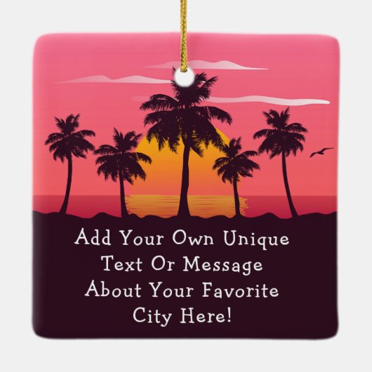 Panama City Florida Retro Zonsondergang Palmboom j Keramisch Ornament (Achterkant)