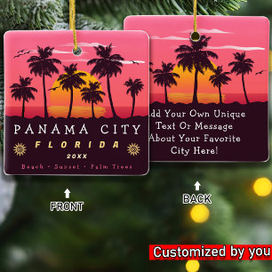 Panama City Florida Retro Zonsondergang Palmboom j Keramisch Ornament