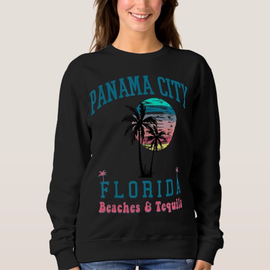 Panama City Florida Sunset Tequila Beach Palm Tree Trui (Voorkant)