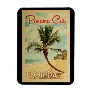 Panama City Palm Tree Vintage Travel Magneet