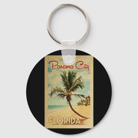 Panama City Palm Tree Vintage Travel Sleutelhanger (Voorkant)
