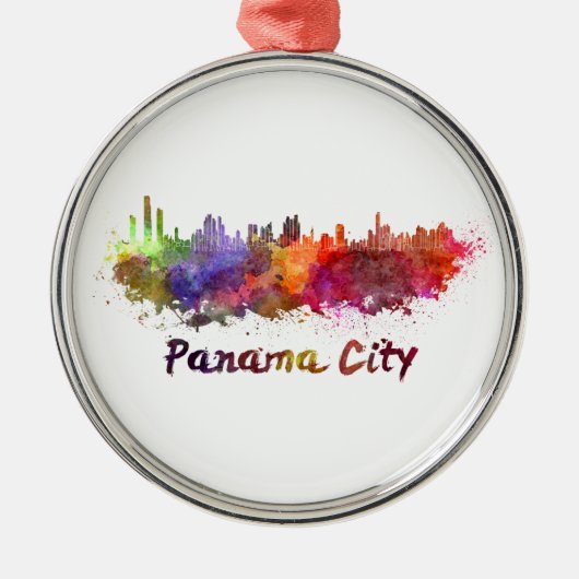 Panama City skyline in watercolor Metalen Ornament (Voorkant)