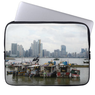 Panama City Skyline met Vissende vaten Laptop Sleeve