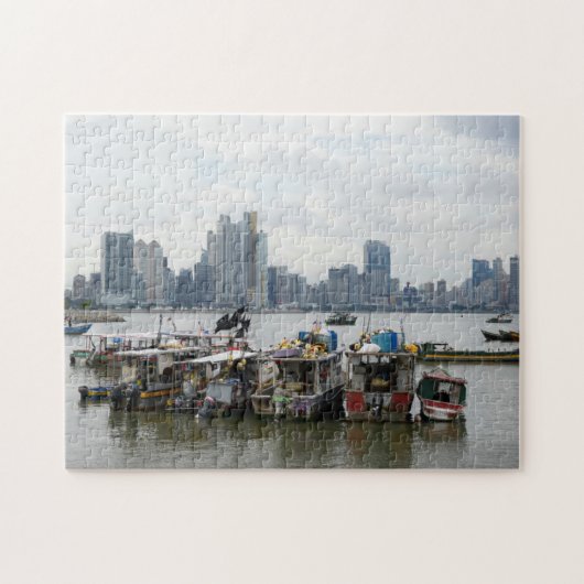 Panama City Skyline met Vissende vaten Legpuzzel (Horizontaal)