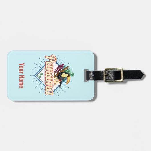 Panama City Toucan Retro Palm Trees Bagagelabel (Voorkant horizontaal)
