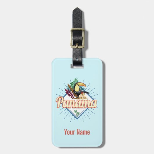 Panama City Toucan Retro Palm Trees Bagagelabel (Voorkant verticaal)