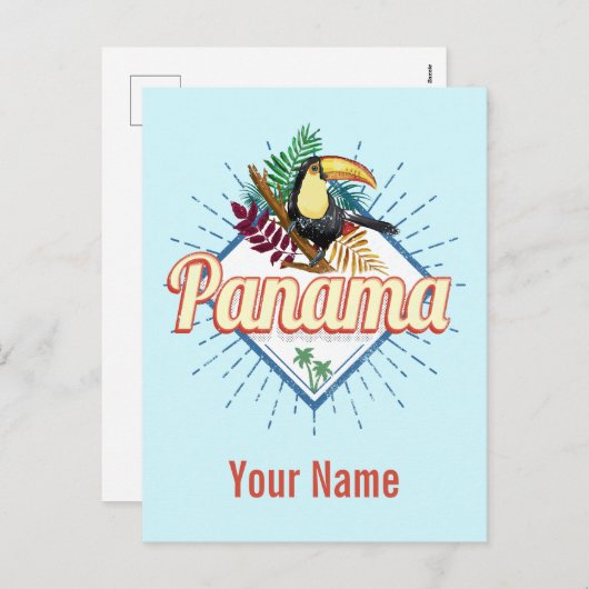 Panama City Toucan Retro Palm Trees  Feestdagenkaart (Voorkant / Achterkant)