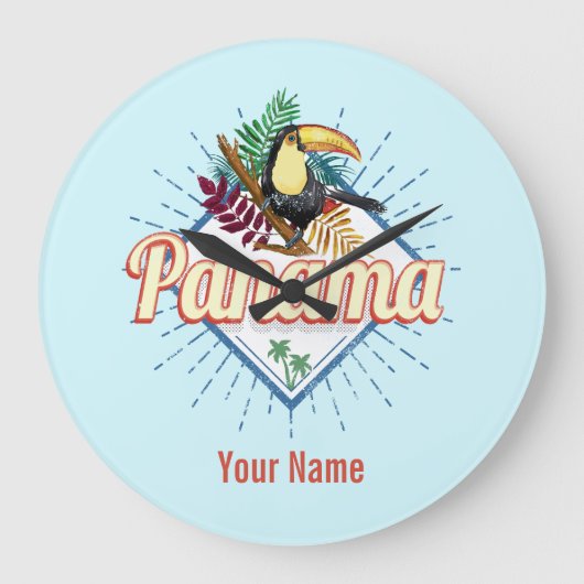 Panama City Toucan Retro Palm Trees Grote Klok (Voorkant)