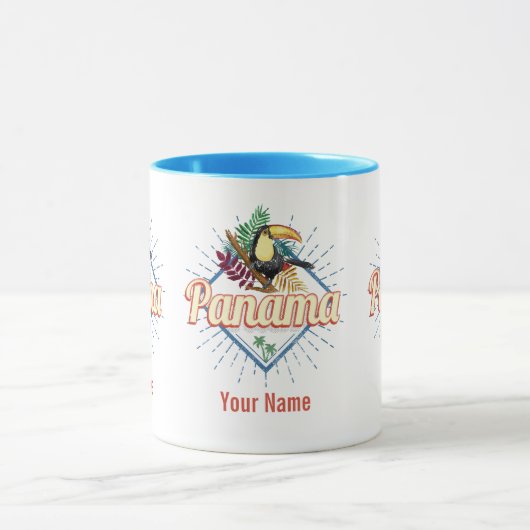 Panama City Toucan Retro Palm Trees Mok (Midden)